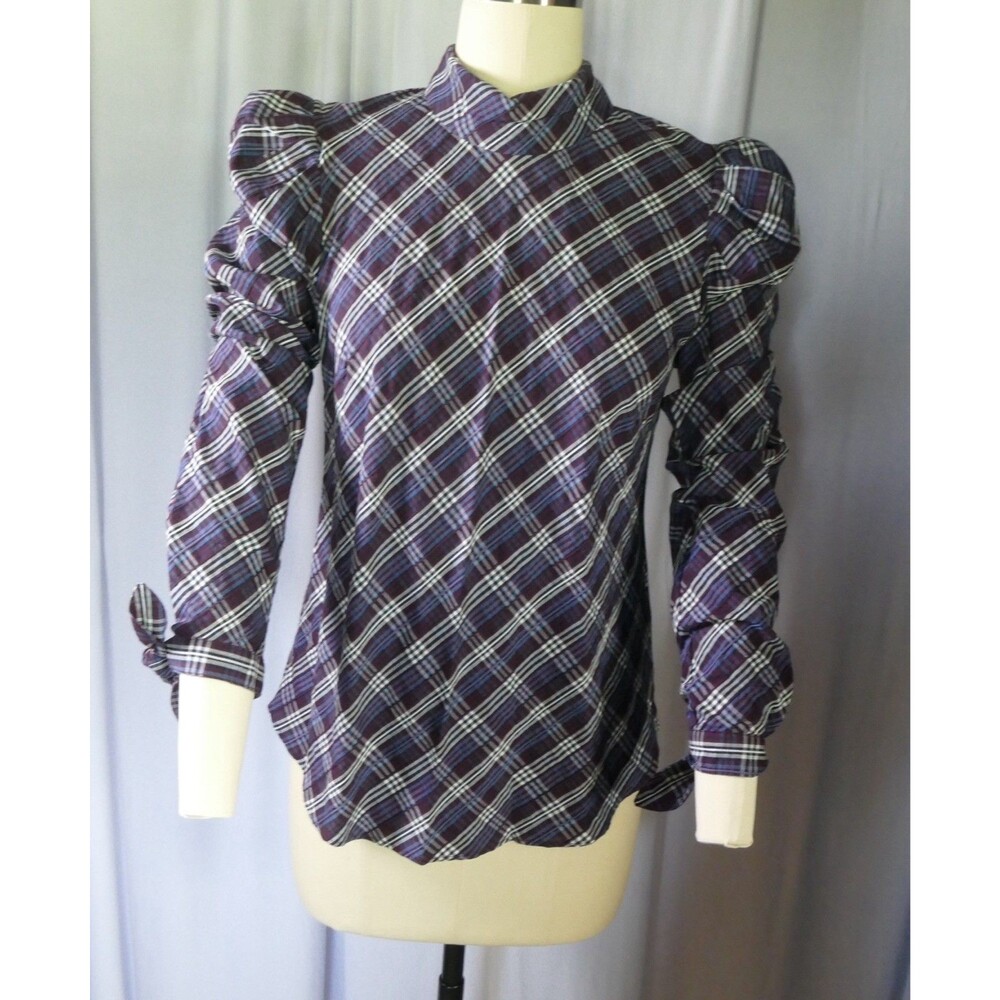 VERONICA BEARD ISABEL TOP NWT WINE MULTI PLAID BLOUSE SIZE 2 PUFF SLEEVE